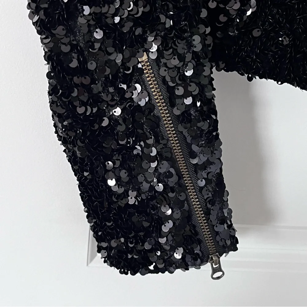 Maeve from Anthropologie Black Sequin Cropped Moto Jacket - Picture 7 of 12